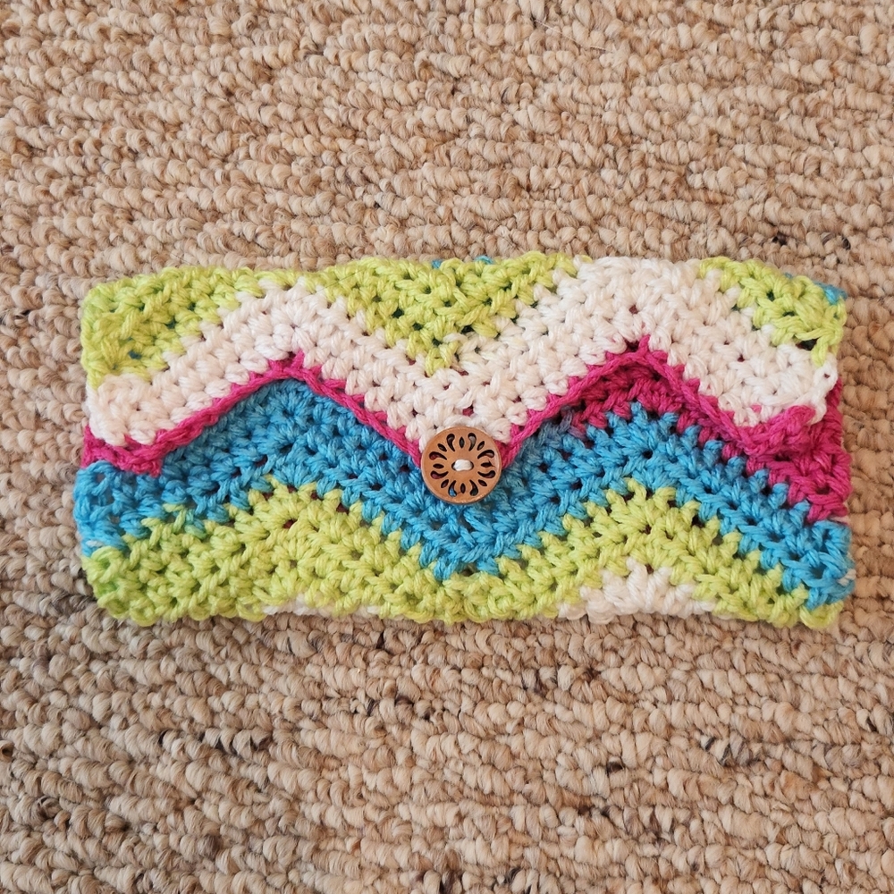 Handmade Crocheted Candy Striped Clutch